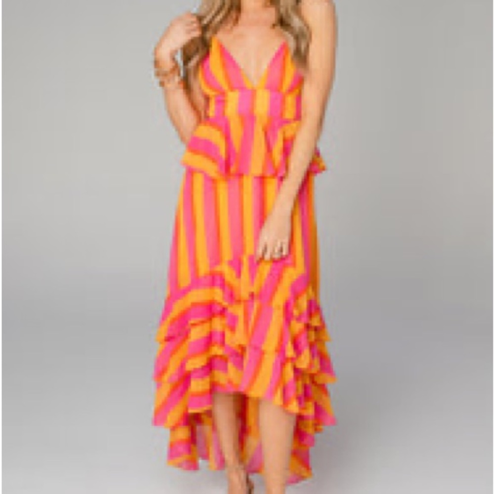 Buddy love Georgia ruffle tiered dress - orange and pink  - high low dress